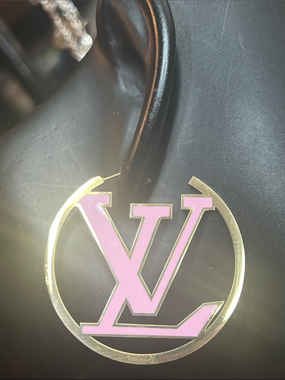 Pink and Gold Reversible Statement Logo-Style Earrings